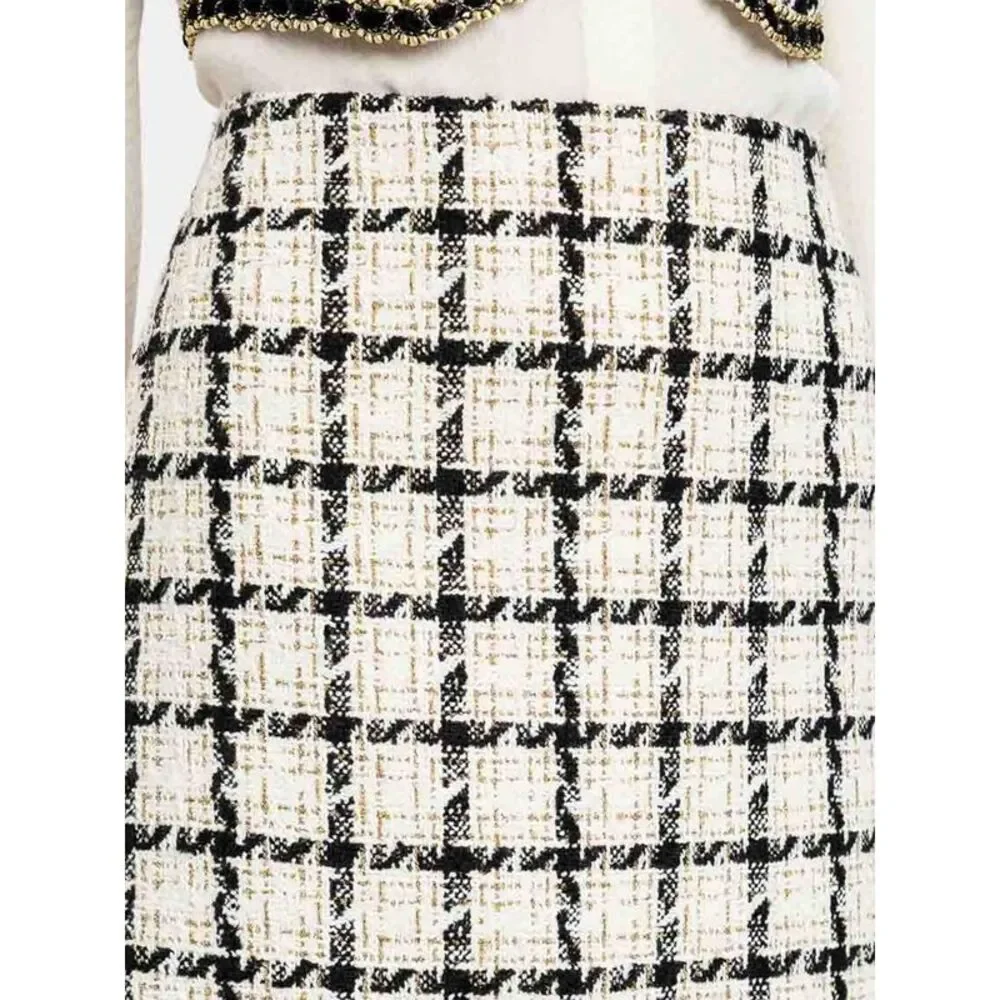 Twinset Women Twinset High-Waisted Check Tweed Pencil Mini Skirt